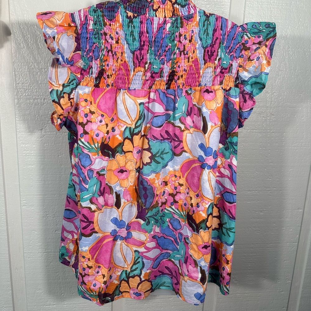 Pink Floral Flutter Sleeve Top Size 1X EUC - Picture 6 of 6